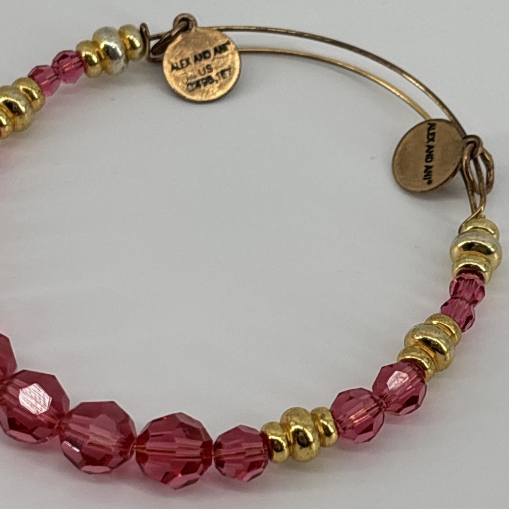 Alex and Ani Swarovski Beaded Rouge Expandable Wire Bangle Bracelet Pink/Gold - Picture 4 of 7
